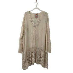 Johnny Was Crochet Eyelet Tunic Dress Ivory Sheer Size Medium
